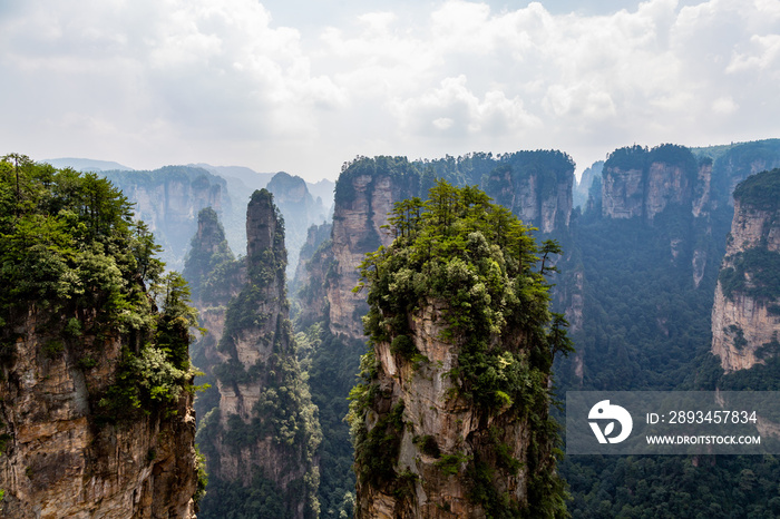 Natural quartz sandstone pillar Hallelujah Mountain, 1,080 m is located in the Zhangjiajie Wulingyua