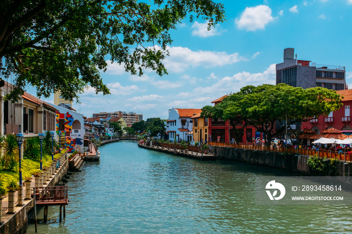 The old town of Malacca and the Malacca river. UNESCO World Heritage Site in Malaysia