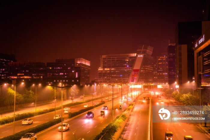 NIGHT MOTOR TRAFFIC ON THE DELHI - JAIPUR HIGHWAY