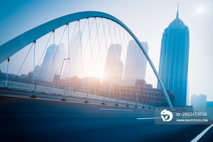 Dagu bridge with tianjin city skyline scenery,China.