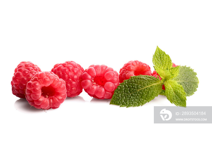 Tasty ripe raspberries on white background