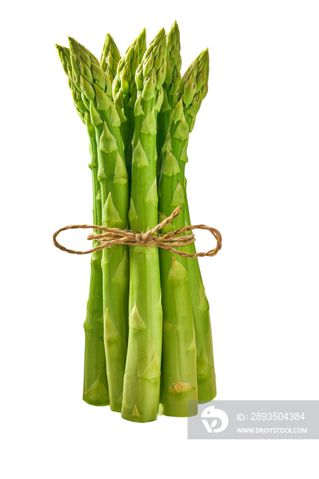 Fresh green asparagus isolated on white background.