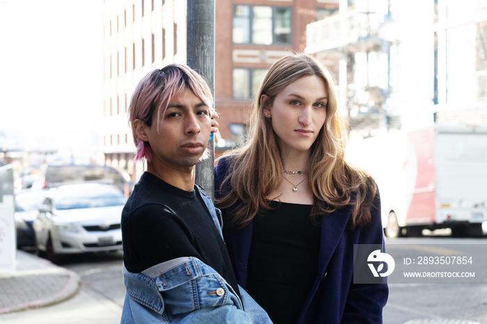 Lgbtqia friends walking in the city.