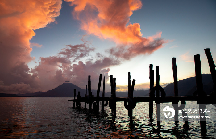 sunset over lake Atitlan in Guatemala