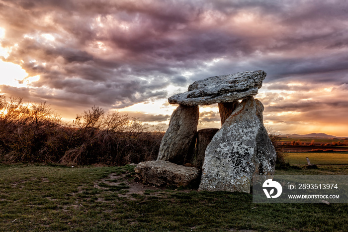 dolmen in salvatierra at sunset