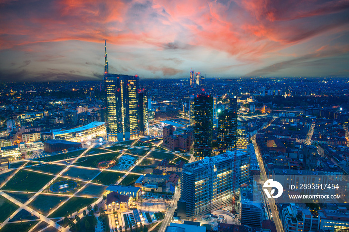 milan skyline at sunset