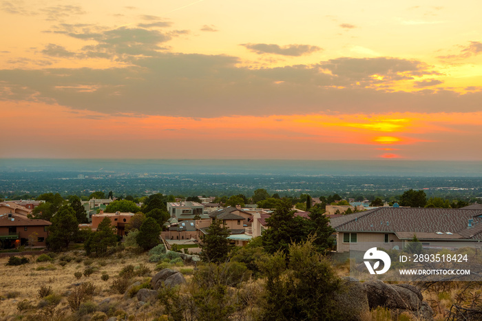 Hazy sunset in Albuquerque, New Mexico