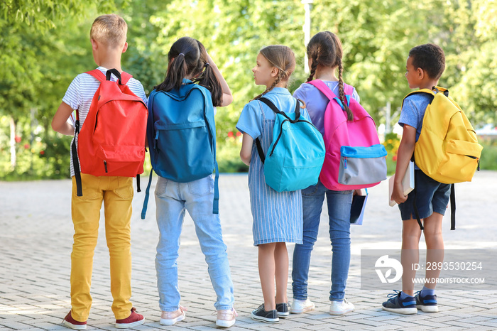 Group of cute little pupils outdoors