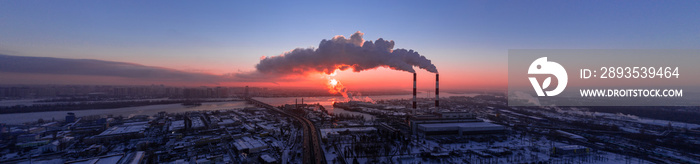 Industrial area of the city, harmful emissions into the atmosphere.