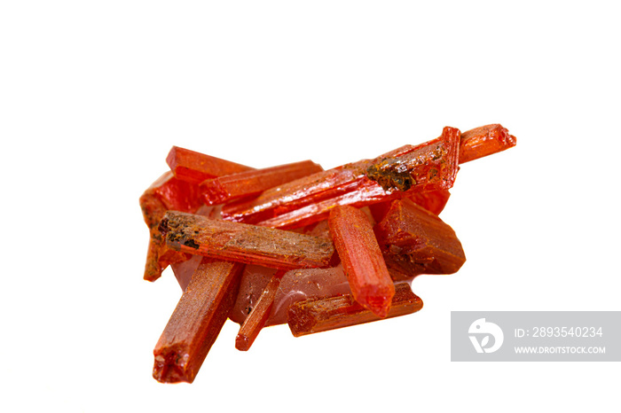 Macro stone Crocoite mineral on a white background