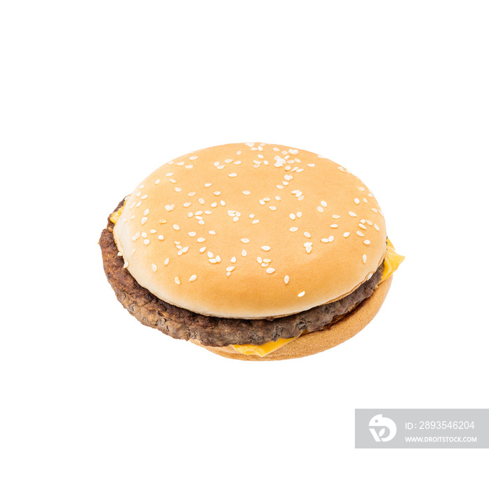 cheeseburger isolated on white background. burger product cut out