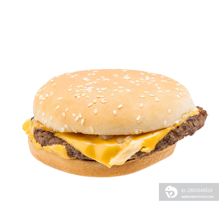 cheeseburger isolated on white background. burger product cut out