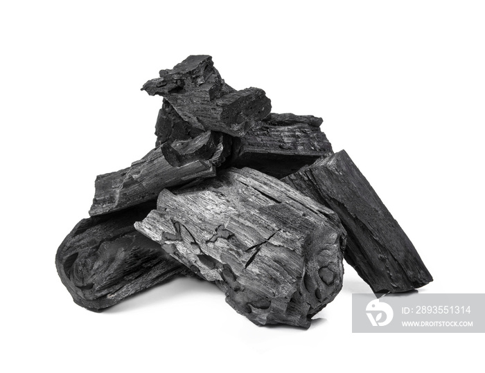 Natural wood charcoal, traditional charcoal or hard wood charcoal isolated on white background