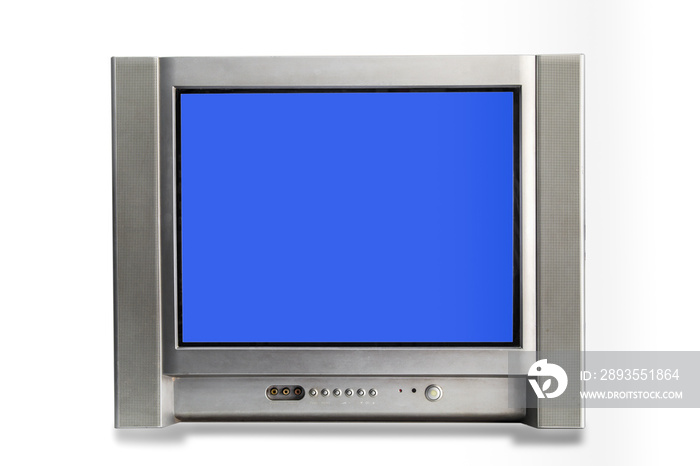 蓝色屏幕隔离在白色背景上的电视