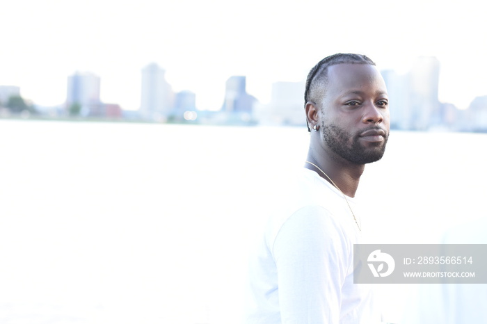 USA, Louisiana, Portrait of man standing by river