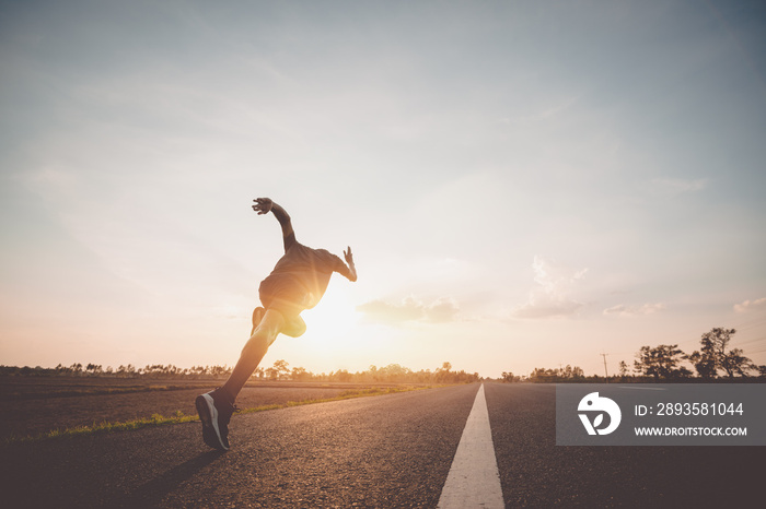 Athlete runner feet running on road, Jogging concept at outdoors. Man running for exercise.