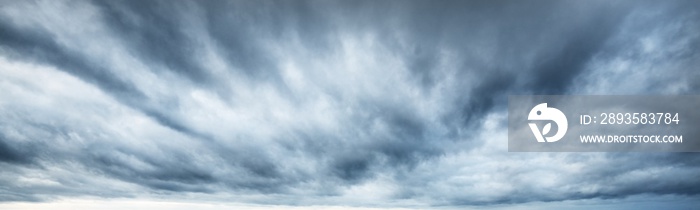 Clear blue sky after the storm.  Soft sunlight. Panoramic image, texture, background, graphic resour