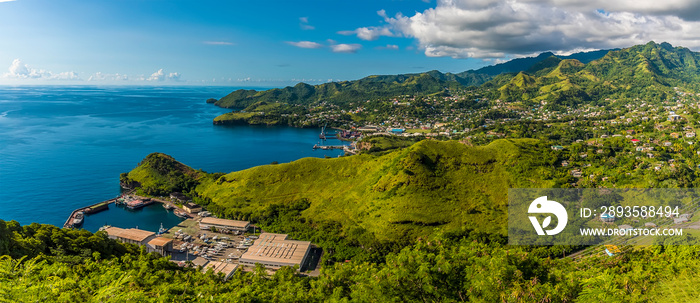 A panorama view looking northward from Fort Charlotte, Kingstown. Saint Vincent