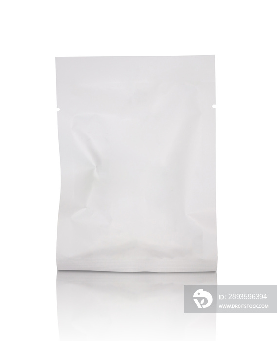 Blank white foil bag packaging isolated on white background with clipping path