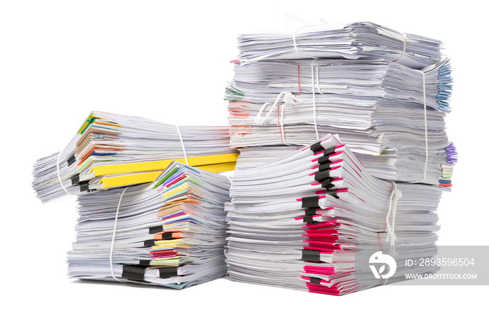 Stack of business papers isolated on white background