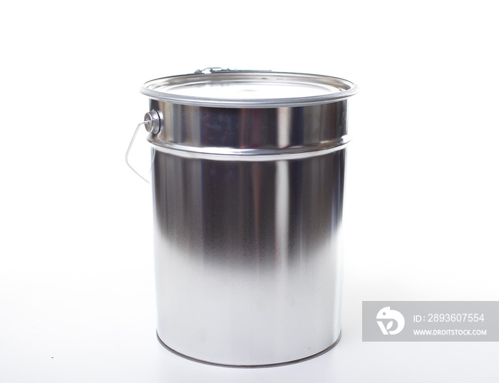 Blank tin paint can with an open lid isolated on white background with a clipping path.