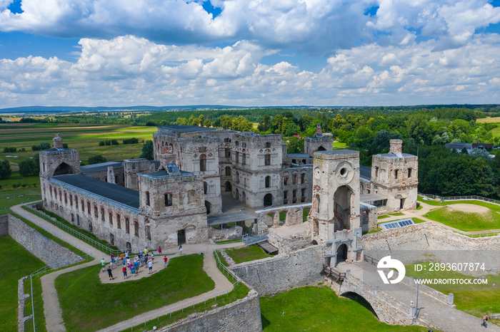 Krzyztopor Castle Poland. Aerial view of old, ruined castle in Ujazd, Świetokrzyskie Voivodeship, Po