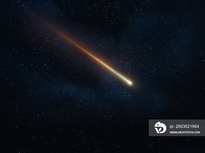 Meteorite in the night sky. A bright meteor against the background of stars. A beautiful shooting st