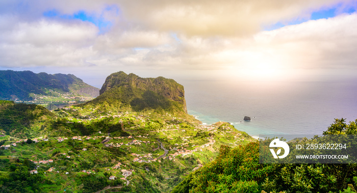 Landscape scenery from Portela Viewpoint - Porto da Cruz at beautiful coast and mountains in the nor