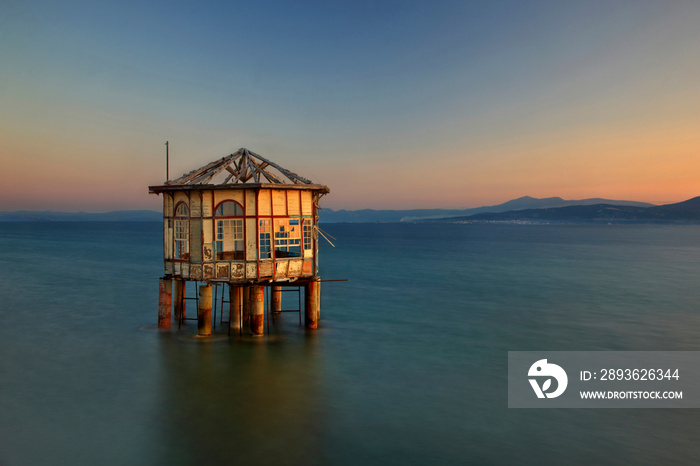 Remains of an abandoned pavillion of an old cafe at Edipsos (or Aidipsos) town, North Evia (or  Eubo