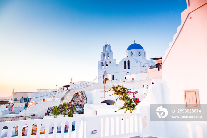 traditional white houses in Pyrgos village, the hidden gem of Santorini, Cyclades islands Greece - a