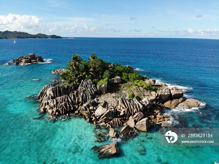 Aerial of coral reef and island