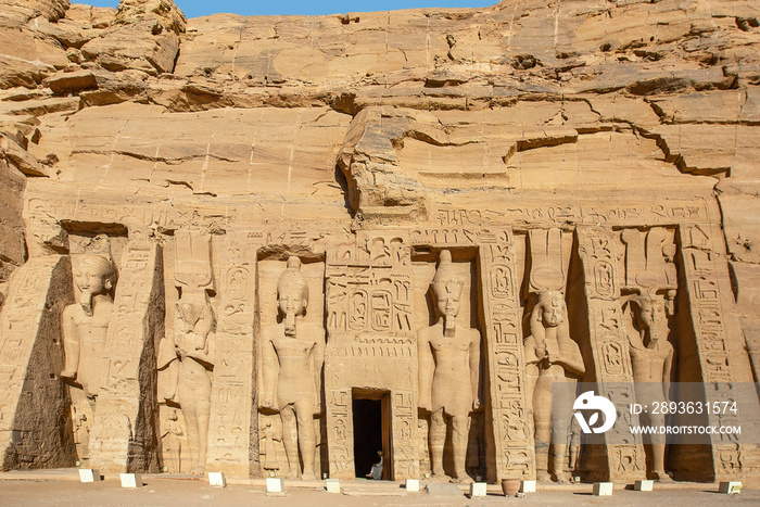 The Hathor Temple in Abu Simbel in southern Egypt. The temple was a gift of Ramses II for his wife N