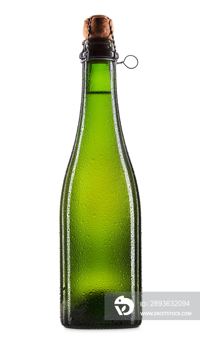 Bottle of beer, cider or champagne isolated on white background