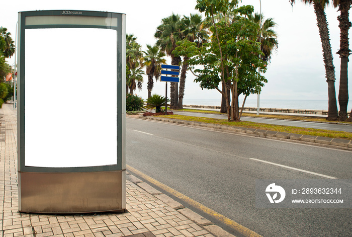 Billboard, banner, empty, white at a bus stop