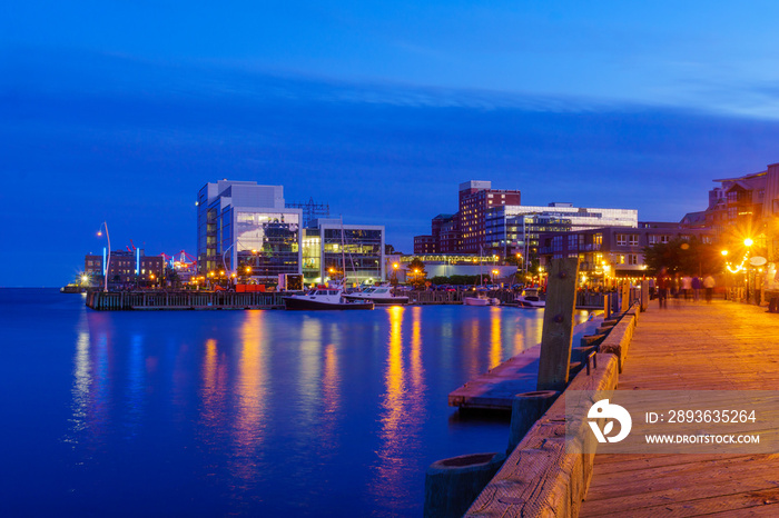 Harbor and downtown at night, in Halifax