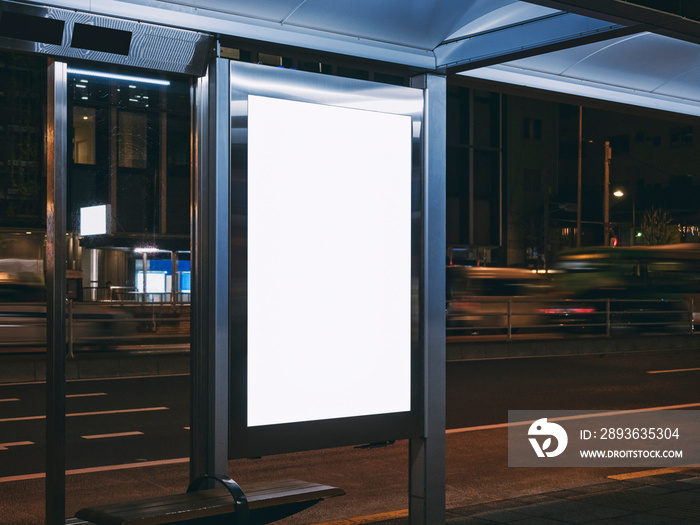 Mock up Billboard Banner template  Bus stop Media advertising outdoor street Sign display at Night