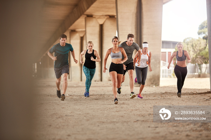 Group of runners training outdoors