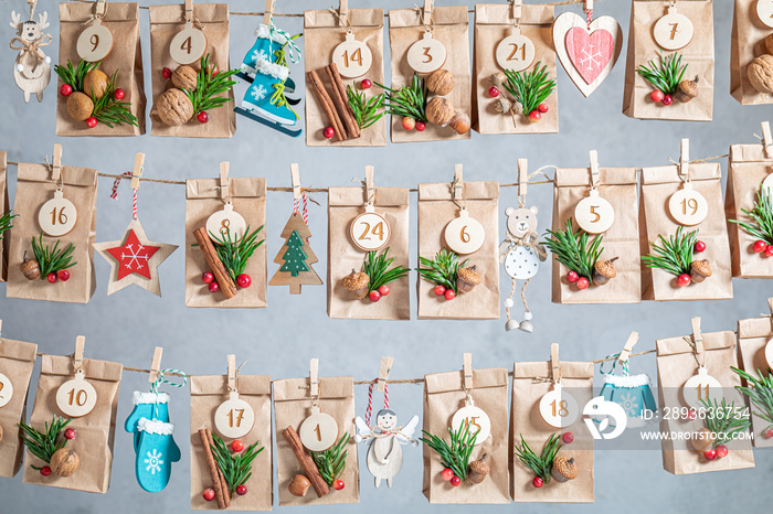 Creative Advent Calendar for Christmas made of paper and string