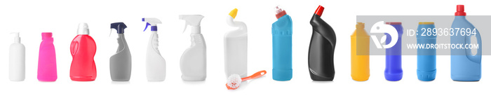 Bottle of detergent on white background