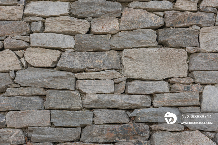 Stone wall texture background - grey stone siding with different sized stones 