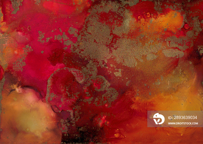 orange, red and gold alcohol ink splatter background