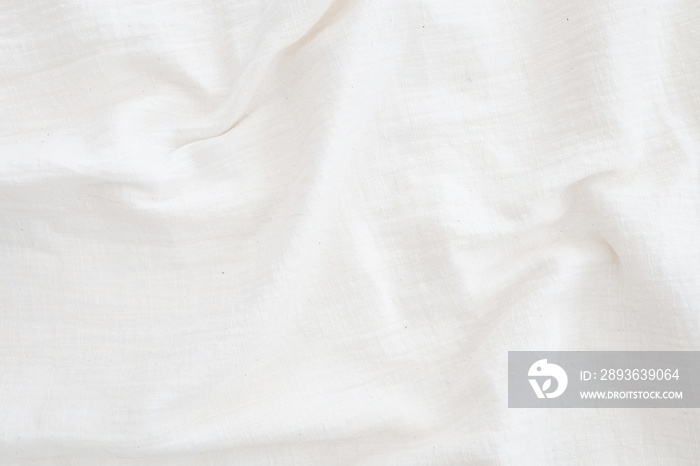 面料背景白色亚麻帆布褶皱天然棉布面料天然亚麻俯视图背景