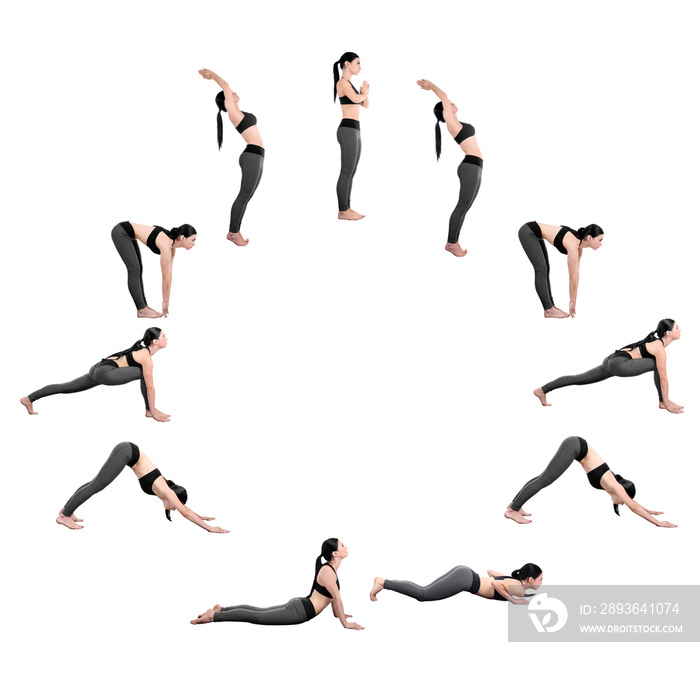 Young woman practicing yoga, white background. Sport concept.