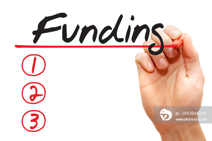 Hand writing Funding List with red marker, business concept