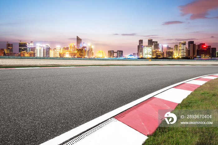 empty asphalt road with cityscape of modern city