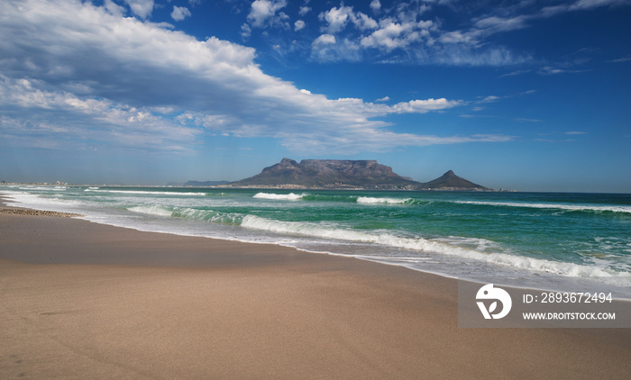 Sunset Beach near Cape Town. View to Table Mountain