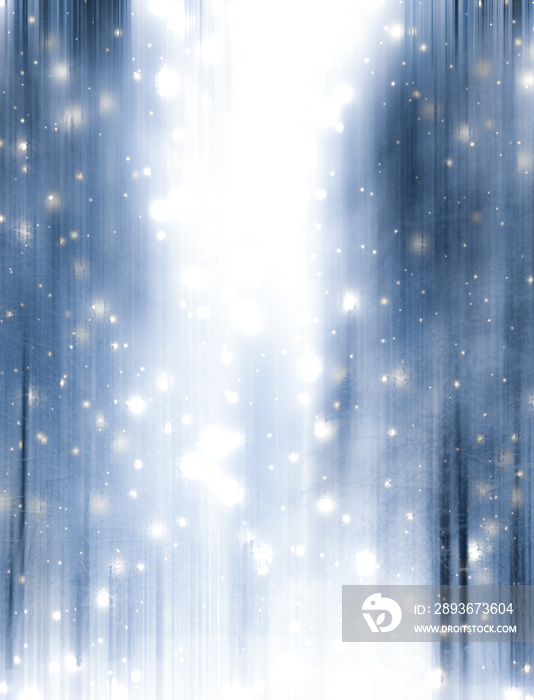 冬季抽象自然艺术版画和圣诞景观节日背景，雪的神奇fo