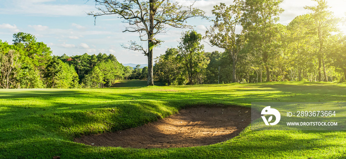 panorama landscape golf crouse with sunlight