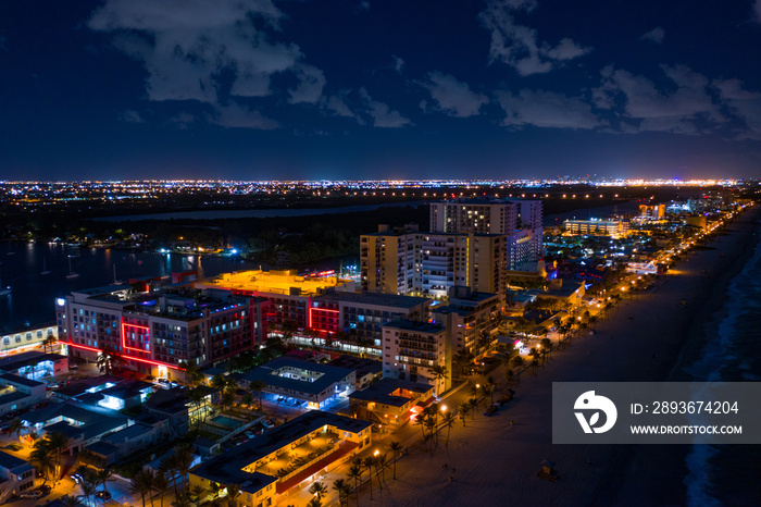 Night aerial photo Hollywood Beach FL USA