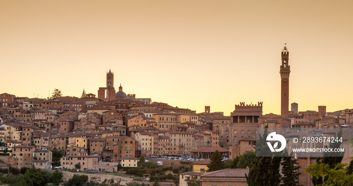 Cityscape of Siena at sunset, Siena, Tuscany, Italy